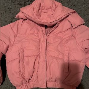 big pink puff jacket size small